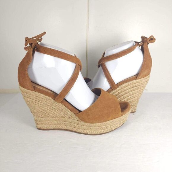 UGG WOMEN'S REAGAN US 11 CHESTNUT SUEDE STRAPPY PLATFORM WEDGE SANDALS - Picture 8 of 11